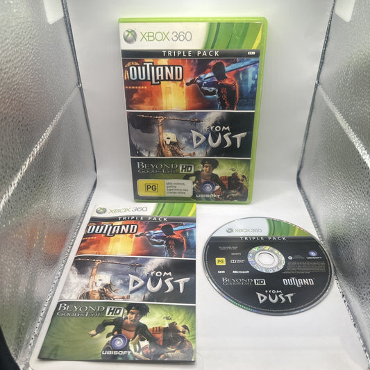 Triple Pack: Outland, From Dust, Beyond Good & Evil HD • Xbox 360 CIB • PAL AUS