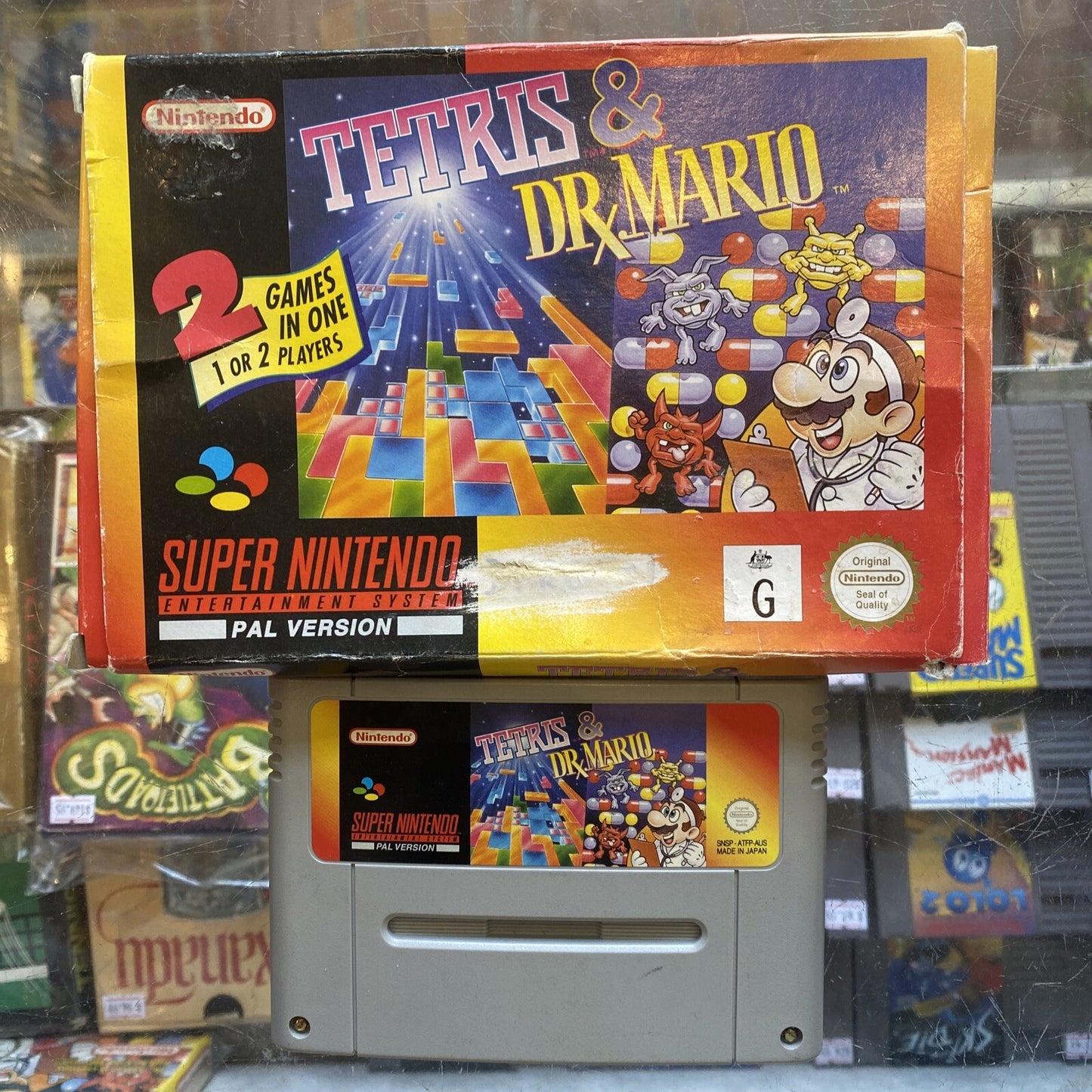 Tetris & Dr Mario Super Nintendo Game + Box • Tested/Working! SNES