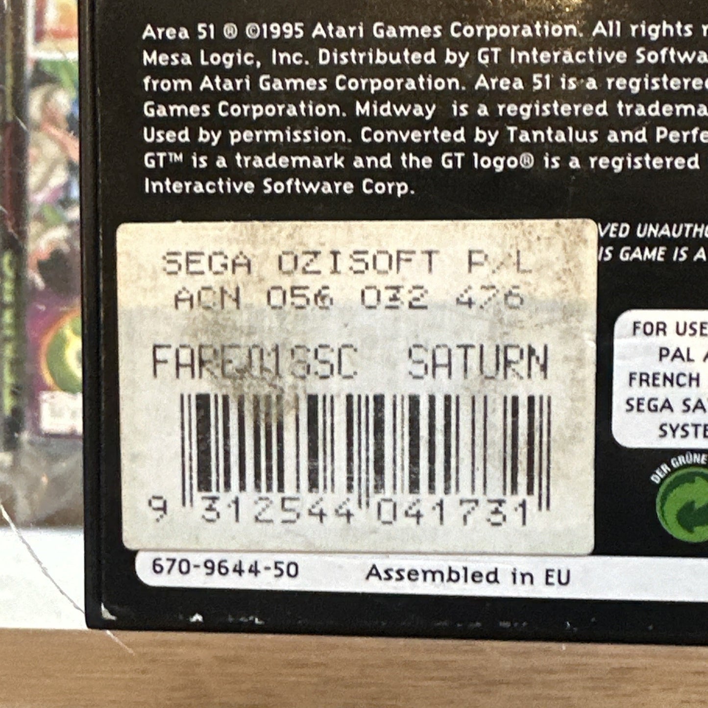 Area 51 • Sega Saturn Game + Manual PAL (1995) Complete CIB • Midway