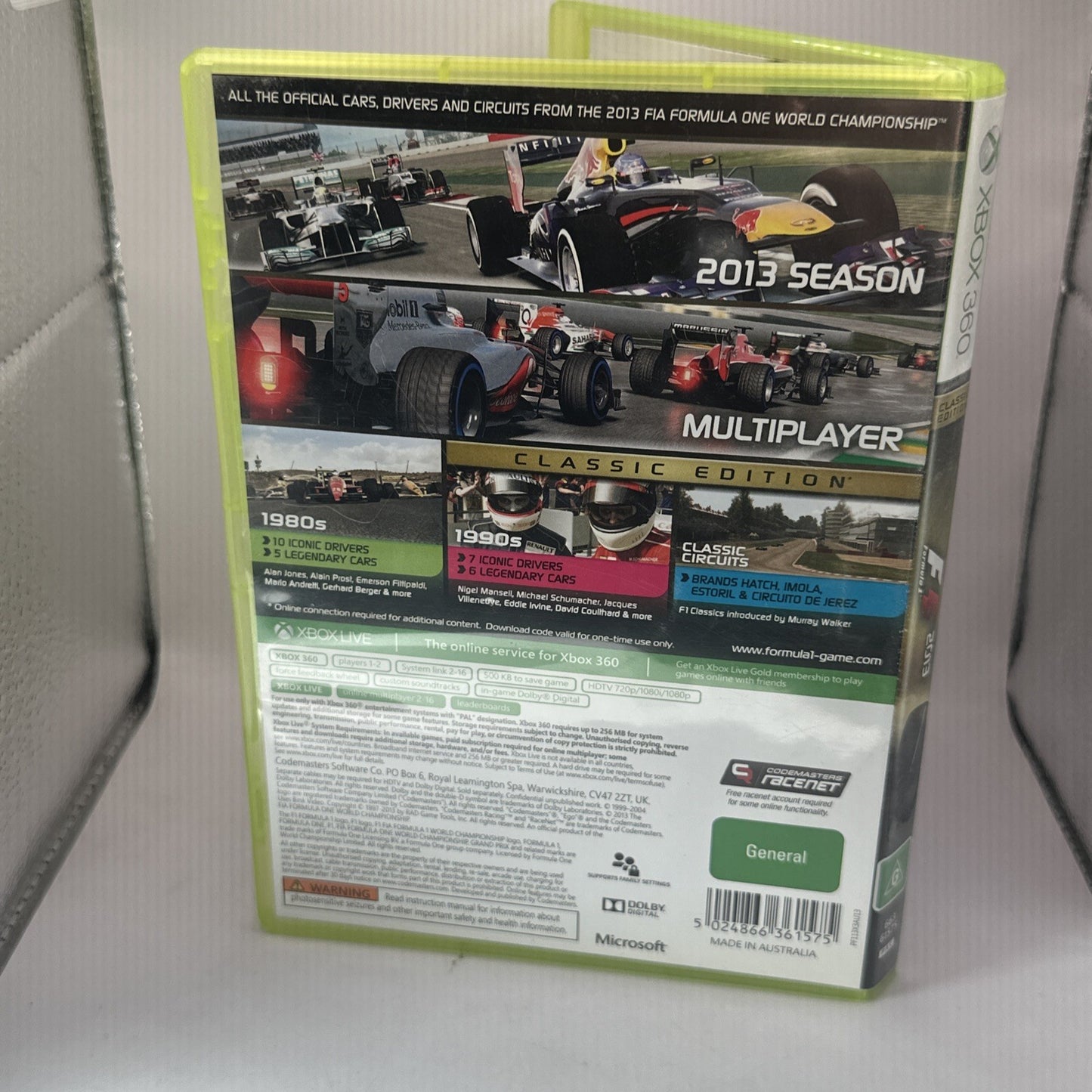 F1 2013 - Classic Edition • Xbox 360 Game + Manual (2013) PAL AUS • Formula 1 13