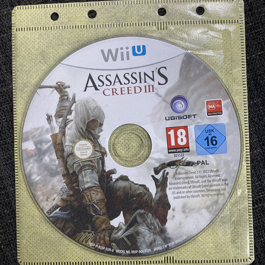 Assassins Creed III 3 Nintendo Wii U Game PAL • DISC ONLY! No Case Or Manual