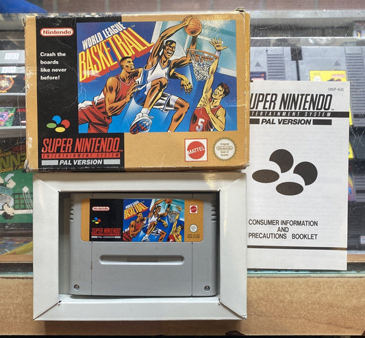 World League Basketball Super Nintendo Game In Box (1992) PAL Mattel SNES Boxed