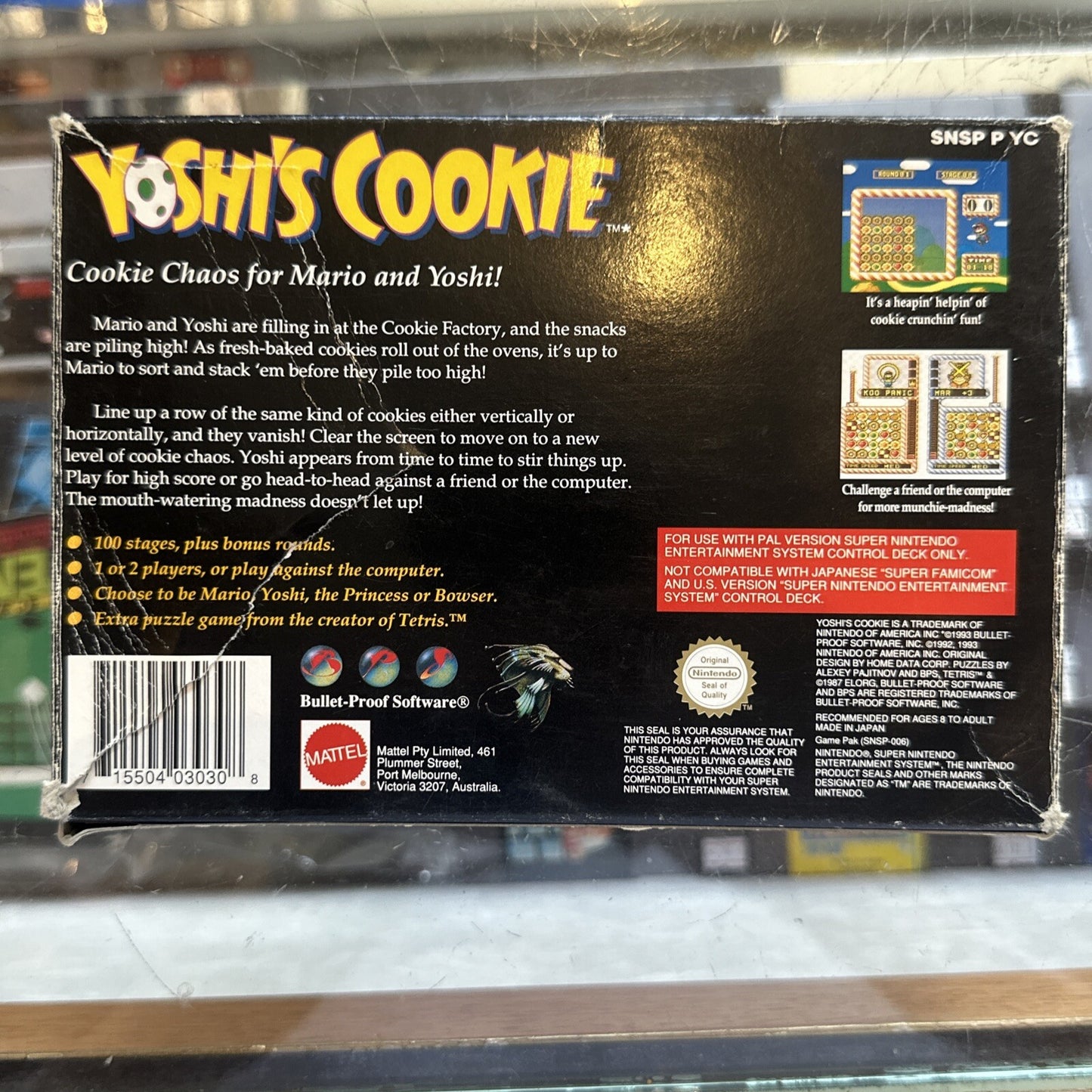 Yoshi's Cookie • Super Nintendo SNES Game In Box (1992) PAL • Boxed