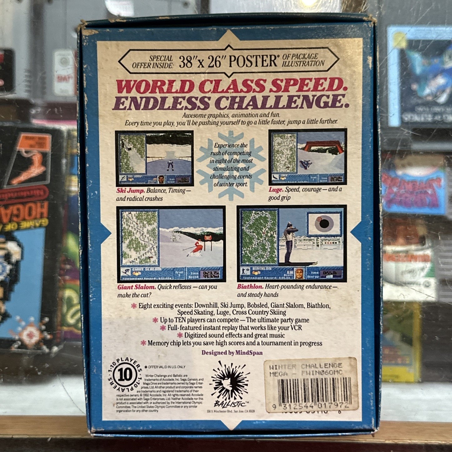Winter Challenge • SEGA Genesis Game (1992) W/ Cardboard Box • Ballistic