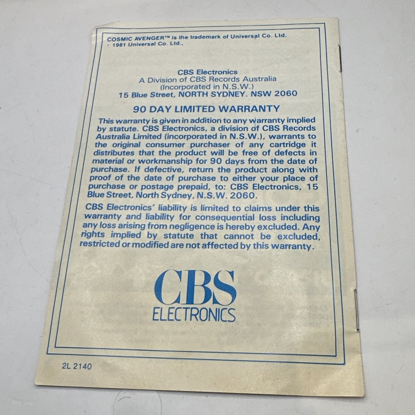 Cosmic Avenger • ColecoVision Game In Box + Manual (1982) Australian PAL • Boxed