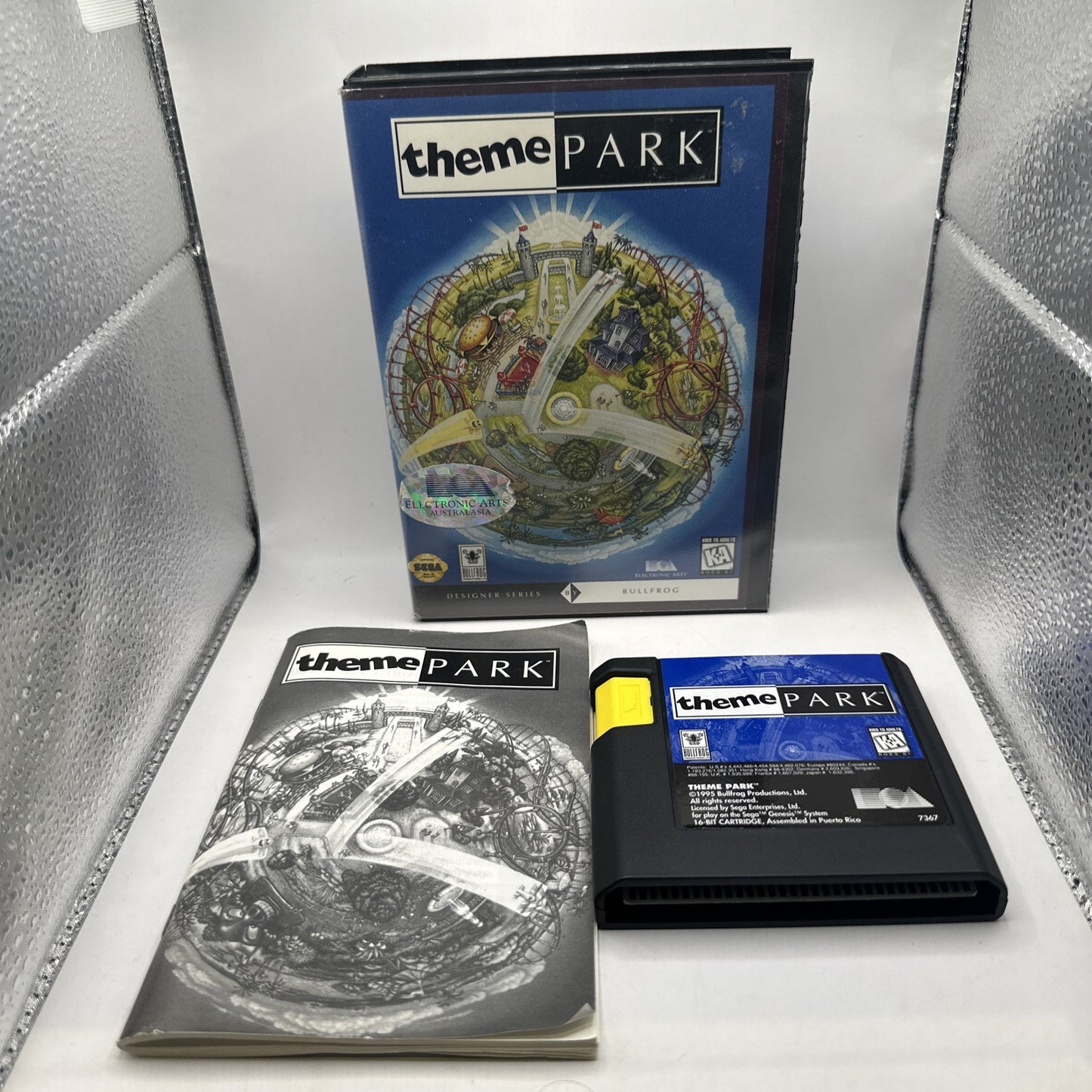 Theme Park • SEGA Genesis Game + Manual (1995) Complete CIB Boxed • Bullfrog EA