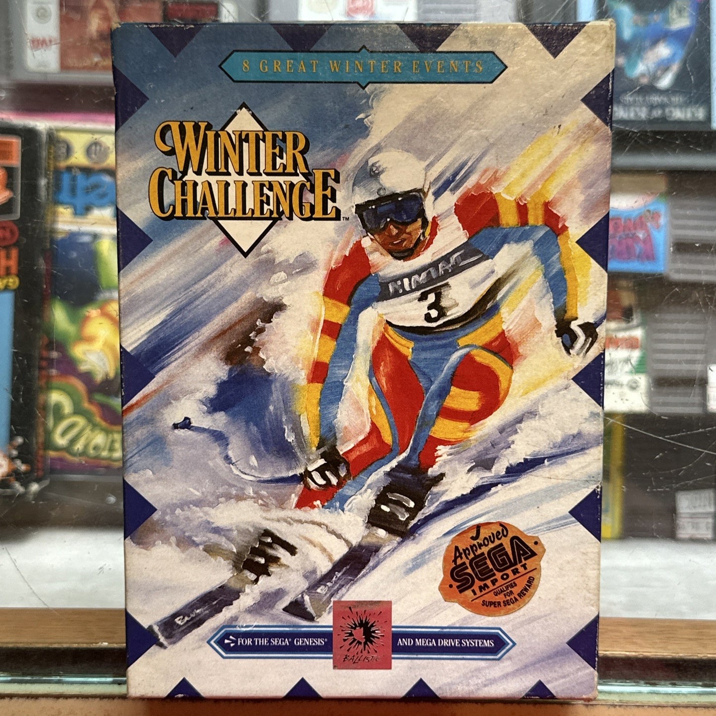 Winter Challenge • SEGA Genesis Game (1992) W/ Cardboard Box • Ballistic