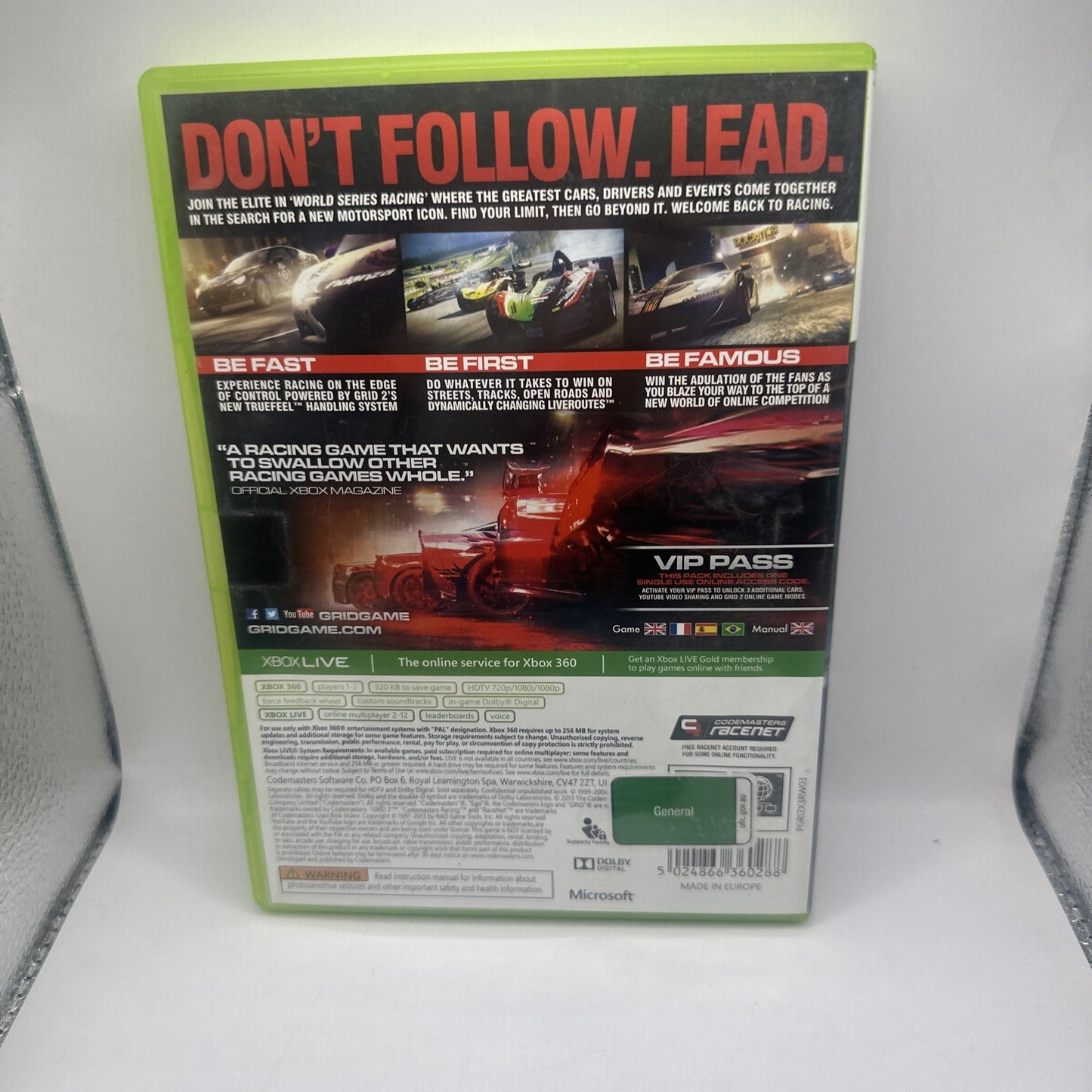 Grid 2 • Xbox 360 Game + Manual (2013) PAL • Complete CIB • Car Racing