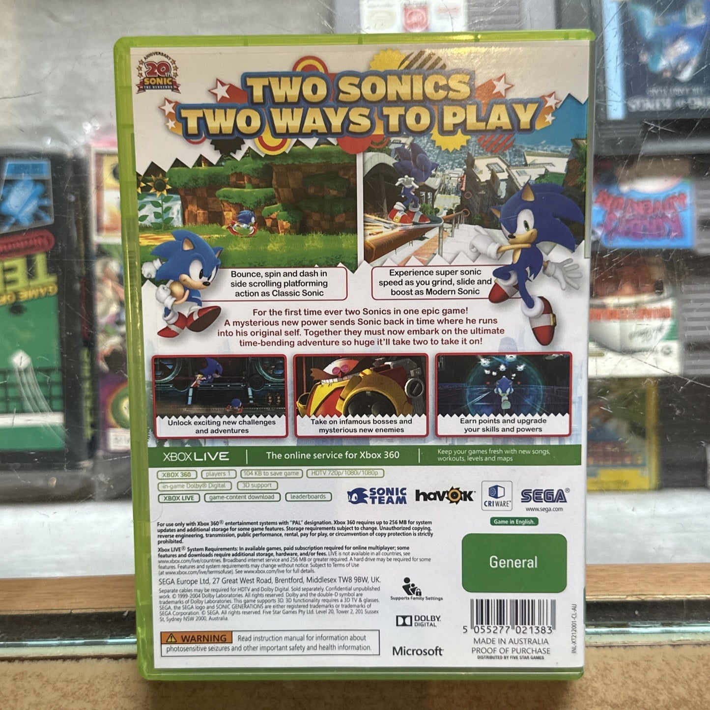 Sonic Generations • Xbox 360 Game + Manual (2011) Classics • PAL AUS • SEGA