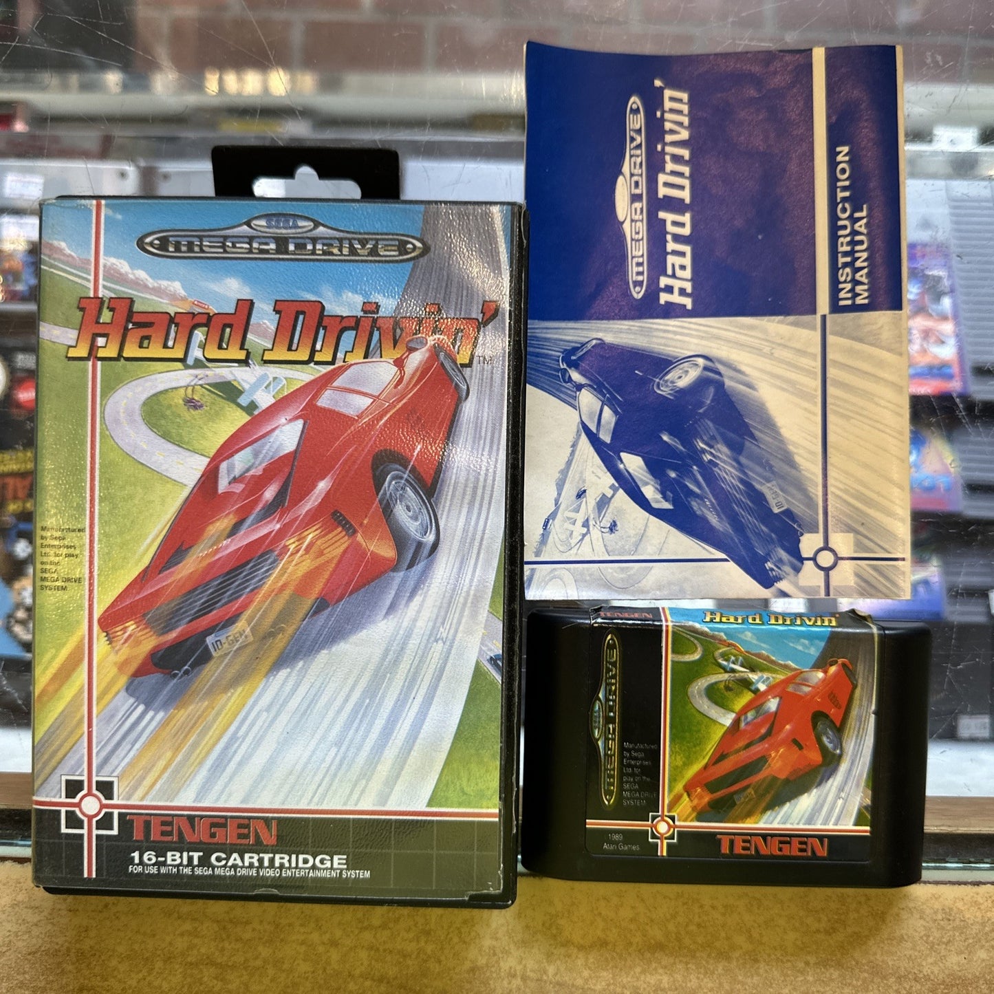 Hard Drivin' • SEGA Mega Drive Game + Manual (1991) Complete CIB • Car Racing