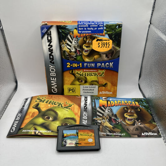 Shrek 2 + Madagascar • Nintendo Gameboy GBA Game + Manual/Box BOXED Complete CIB