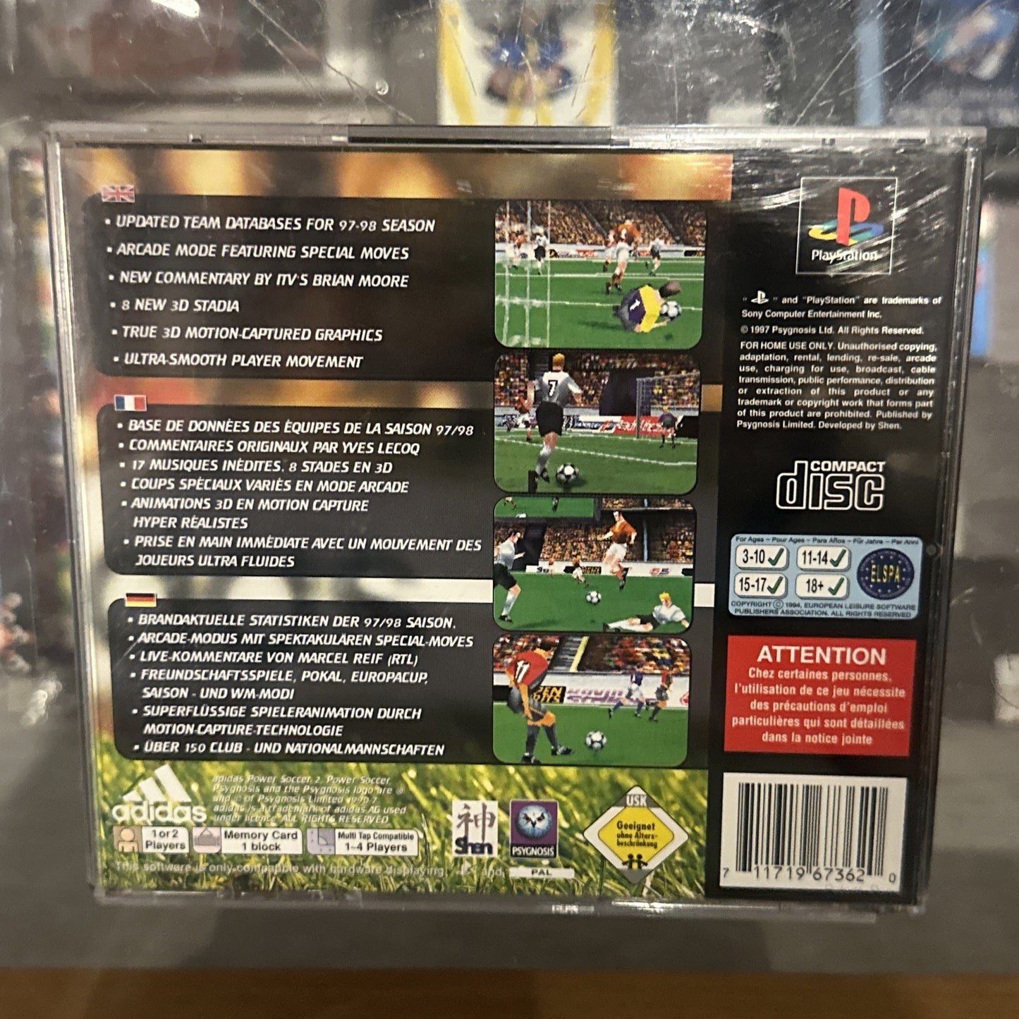 Adidas Power Soccer 2 • Sony PlayStation 1 PS1 Game + Manual (1997) PAL • CIB