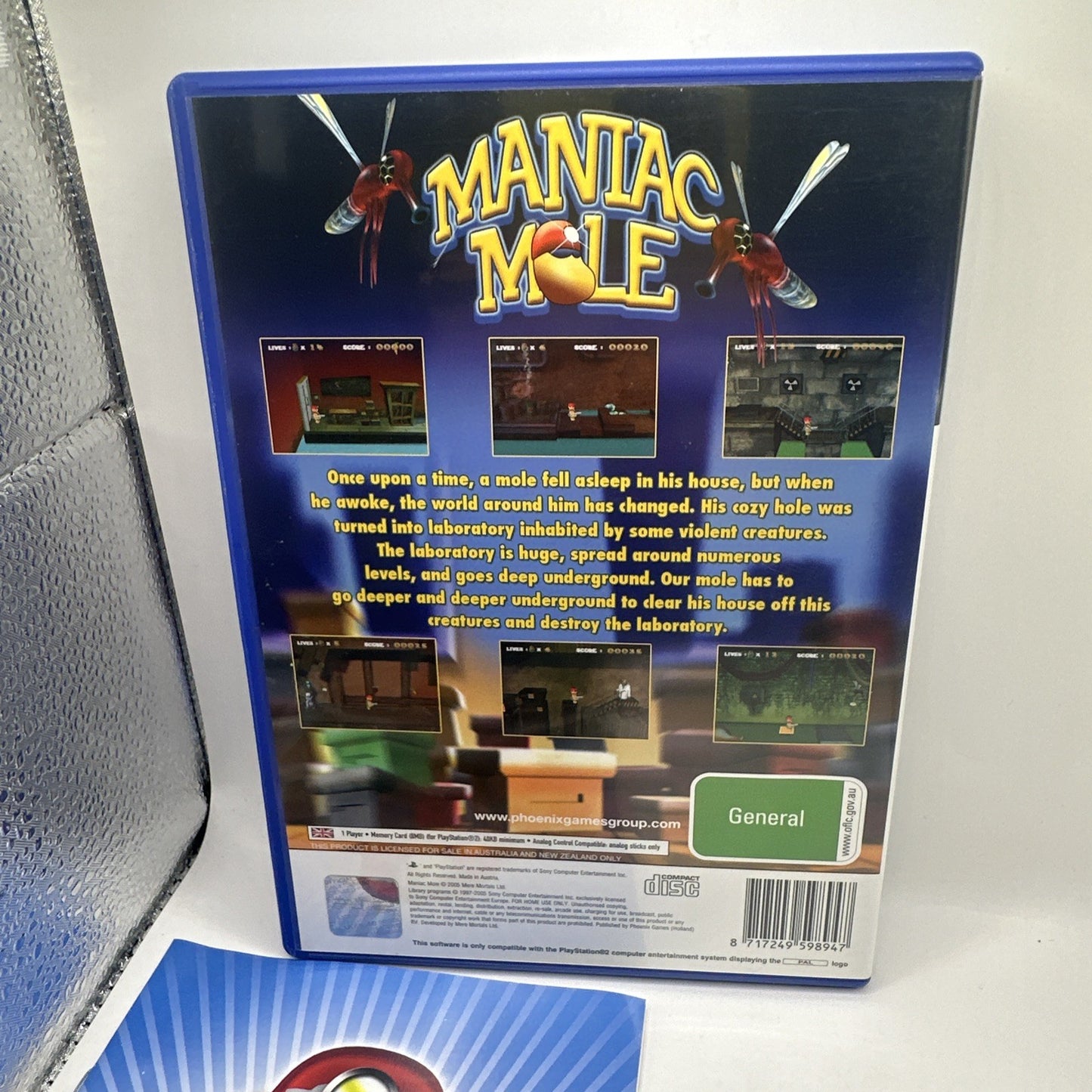 Maniac Mole • PlayStation 2 PS2 Game + Manual (2005) PAL AUS • Phoenix Games