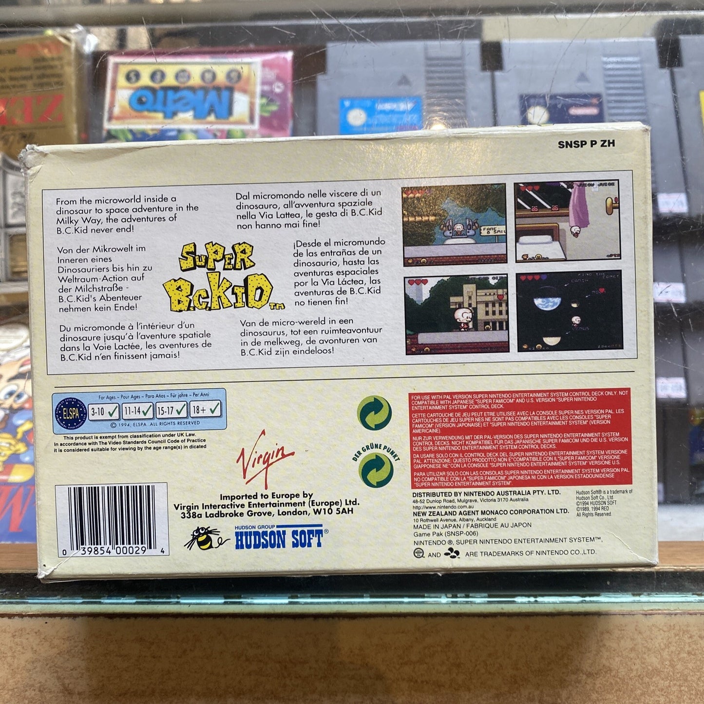 Super BC Kid Super Nintendo Game Boxed (1994) Cart + Box SNES B.C. Kid Bonk PAL