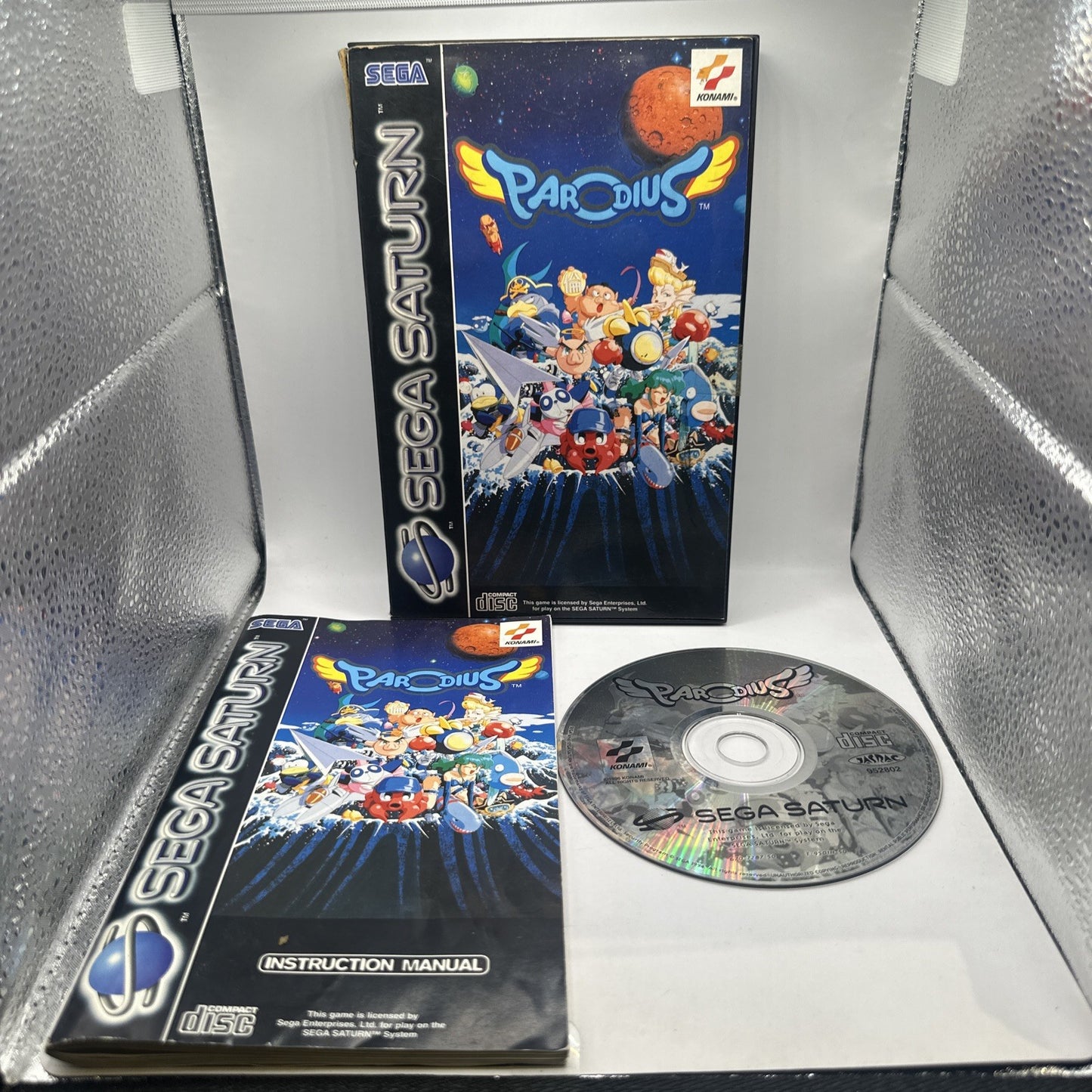 Parodius • Sega Saturn Game + Manual PAL (1996) Complete CIB • Cute ‘Em Up Shmup