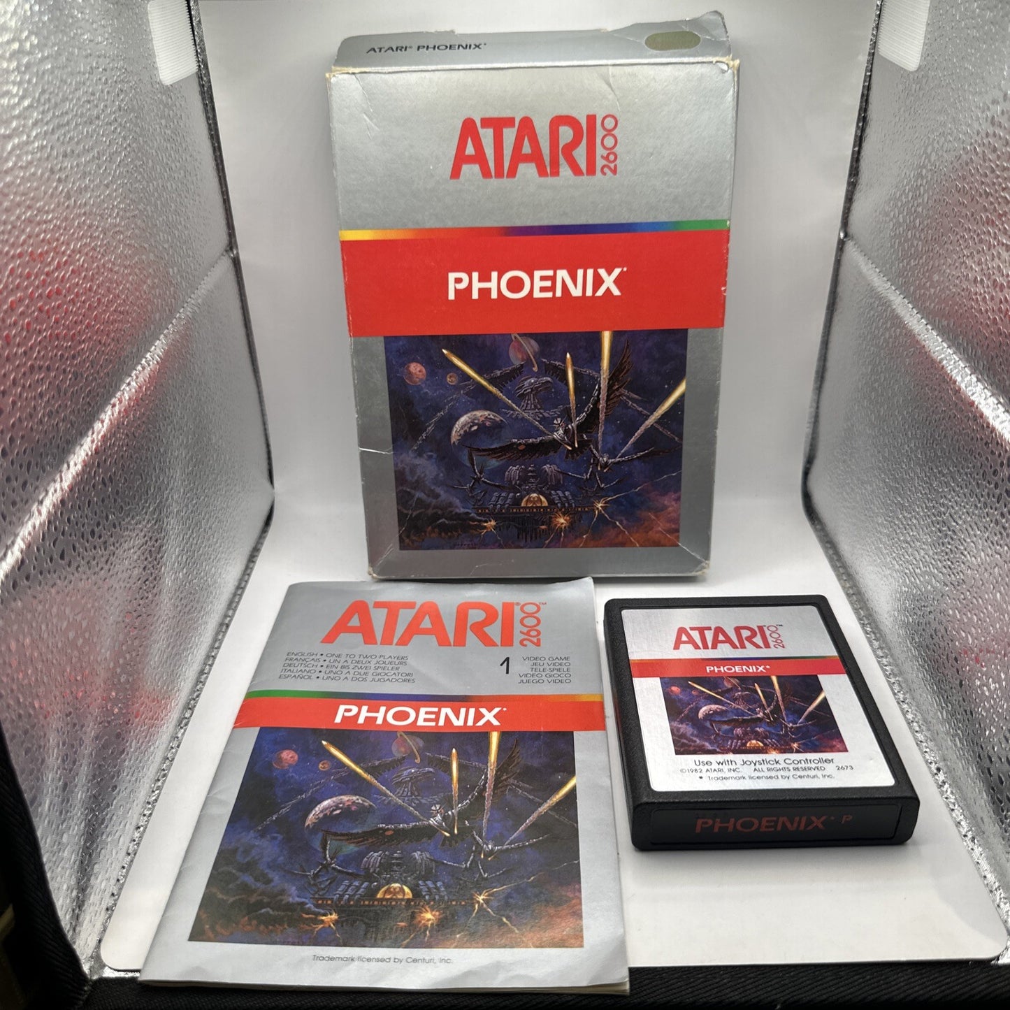 Phoenix • Atari 2600 Game + Manual (1982) Complete Boxed • Silver Box