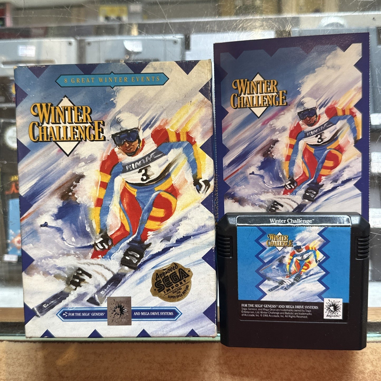 Winter Challenge • SEGA Genesis Game (1992) W/ Cardboard Box • Ballistic