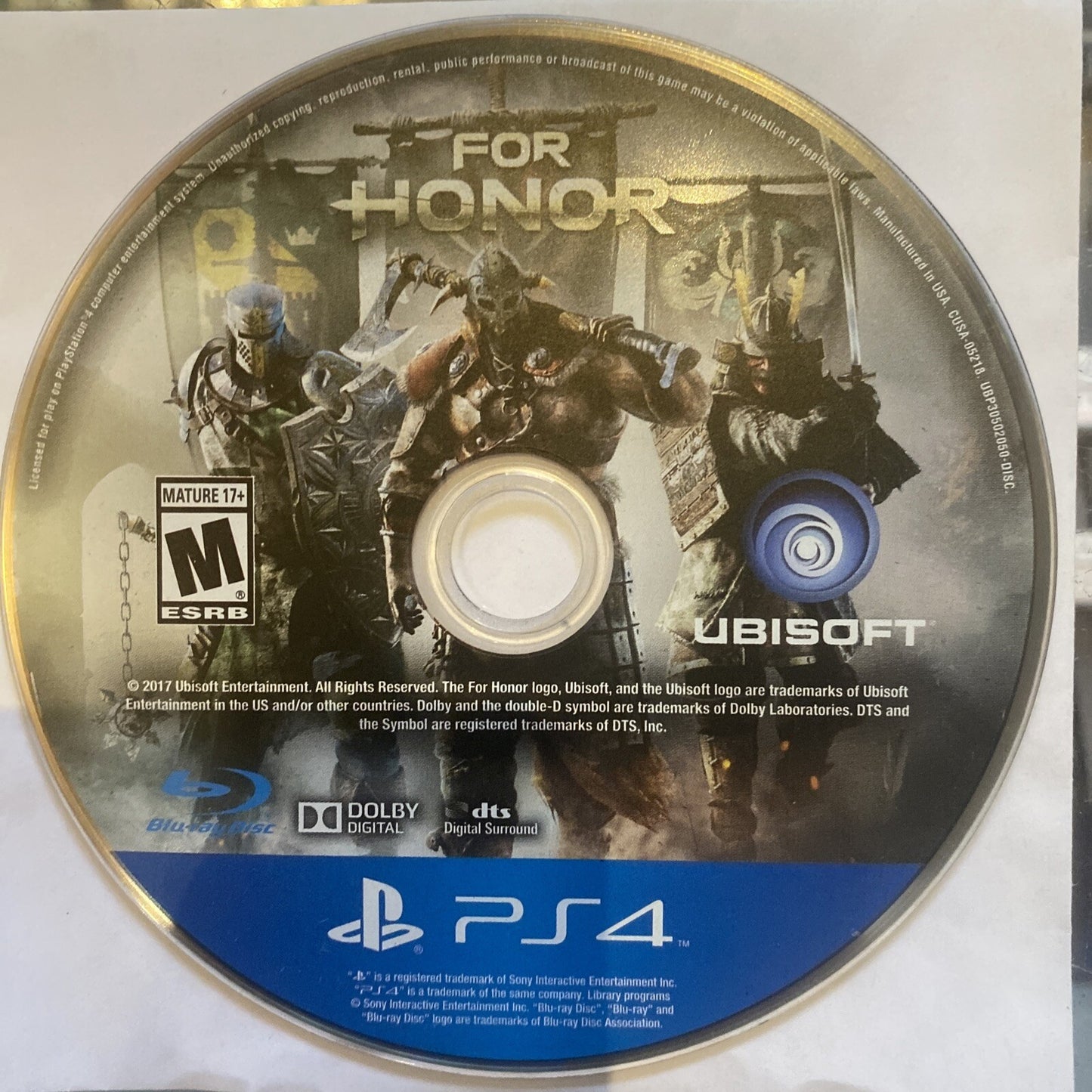 FOR HONOR PS4 PLAYSTATION 4 GAME • DISC ONLY • REGION FREE (2017)