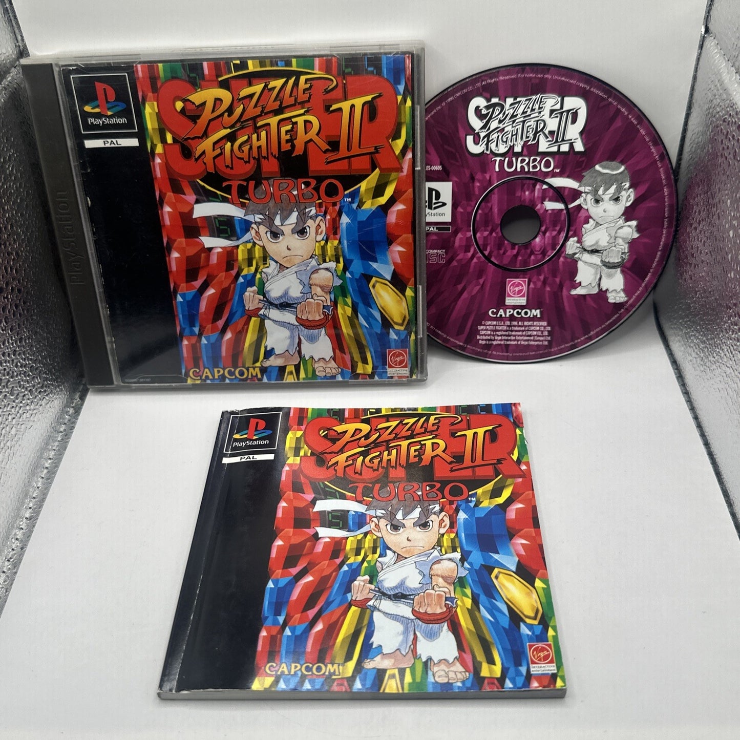 Super Puzzle Fighter II Turbo • PlayStation 1 PS1 + Manual (1996) PAL • Complete