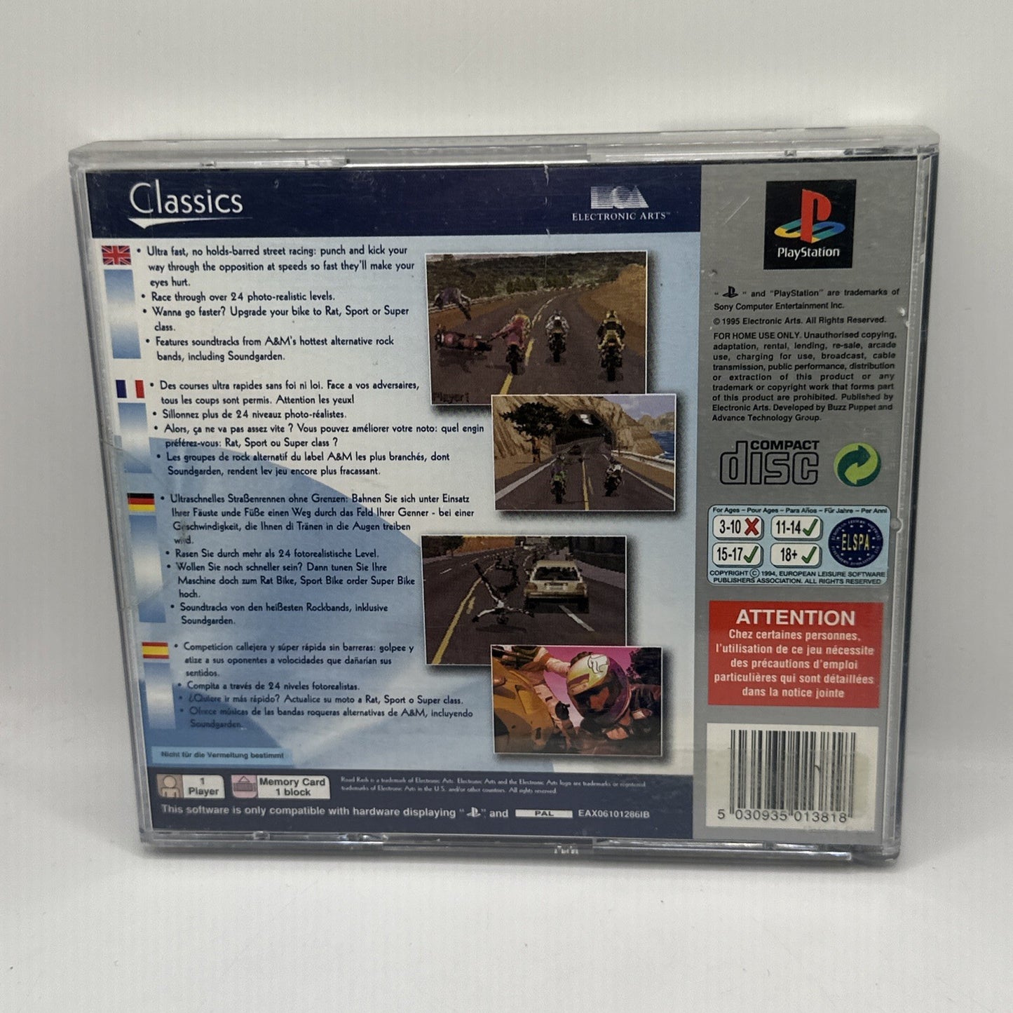 Road Rash • Sony PlayStation 1 PS1 Game + Manual (1995) PAL • Complete CIB