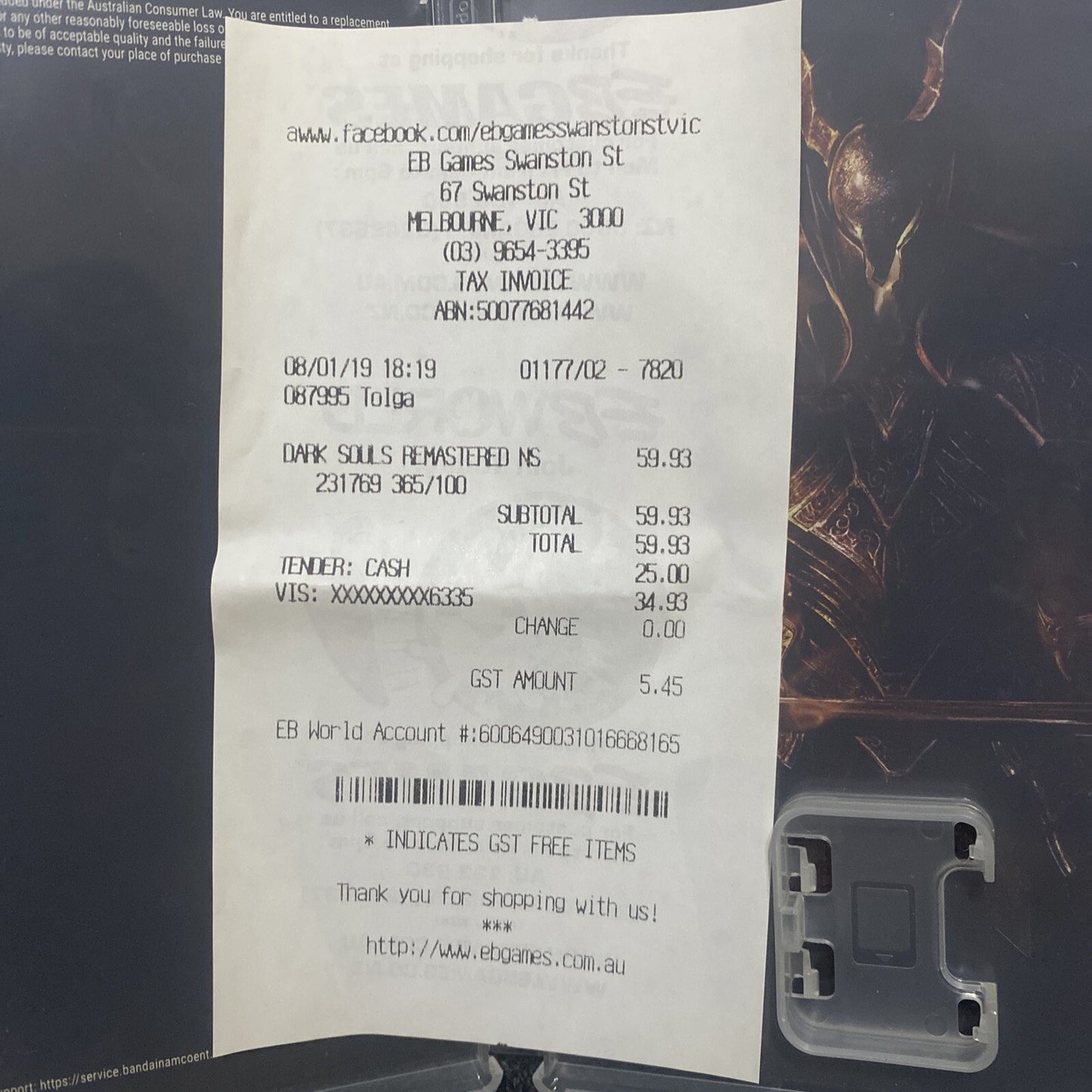 Dark Souls Remastered Nintendo Switch **CASE ONLY!! NO GAME INCLUDED!!** AUS PAL