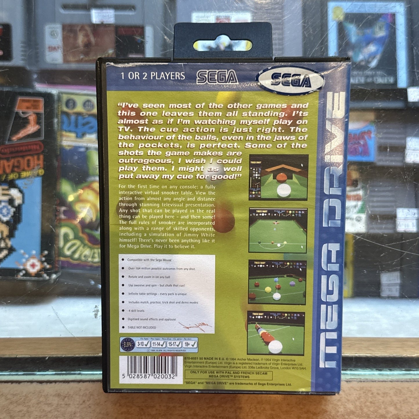 Jimmy White's Whirlwind Snooker • SEGA Mega Drive Game + Box & Manual 1994 Pool